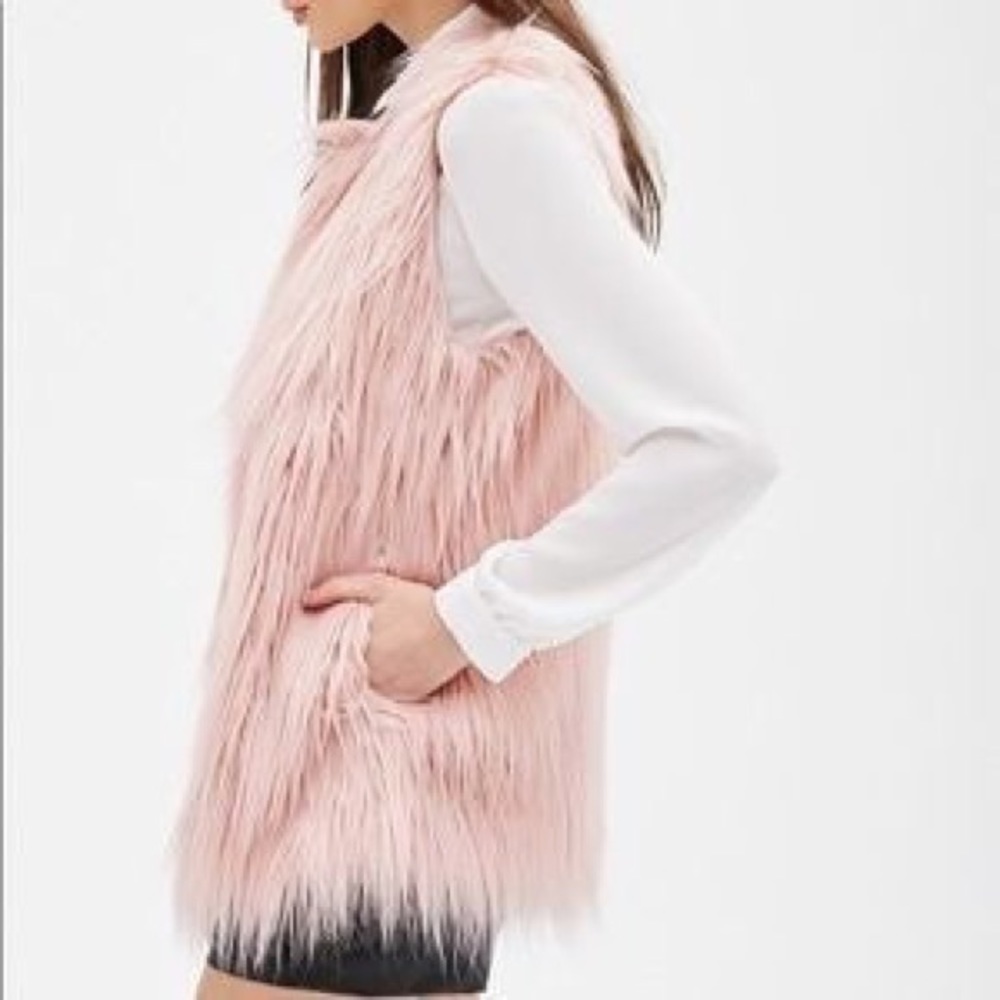 Pink Shaggy Faux Fur Vest - Picture 2 of 6